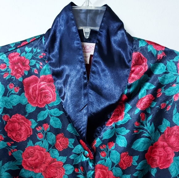 🌹 Vintage HONORS Intimates rose satiny pajama coat womens oversized XL-2X - Picture 2 of 4